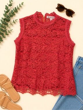 Nanette Lepore Coral Lace Sleeveless Top | Size M | Floral Crochet Blouse